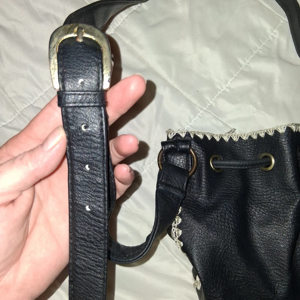 Black Drawstring Crossbody Bag - Women's Shoulder Purse